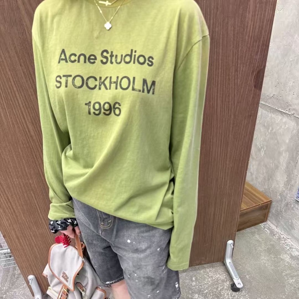 NWT Acne Studios Stockholm 1996 Logo Long Sleeve Tee Olive Green Relaxed Fit